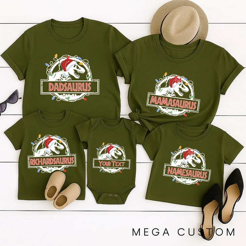 Personalized Dinosaur Inspired Namesaurus Christmas Family Matching Shirts Group Shirts Movie Holiday Shirt