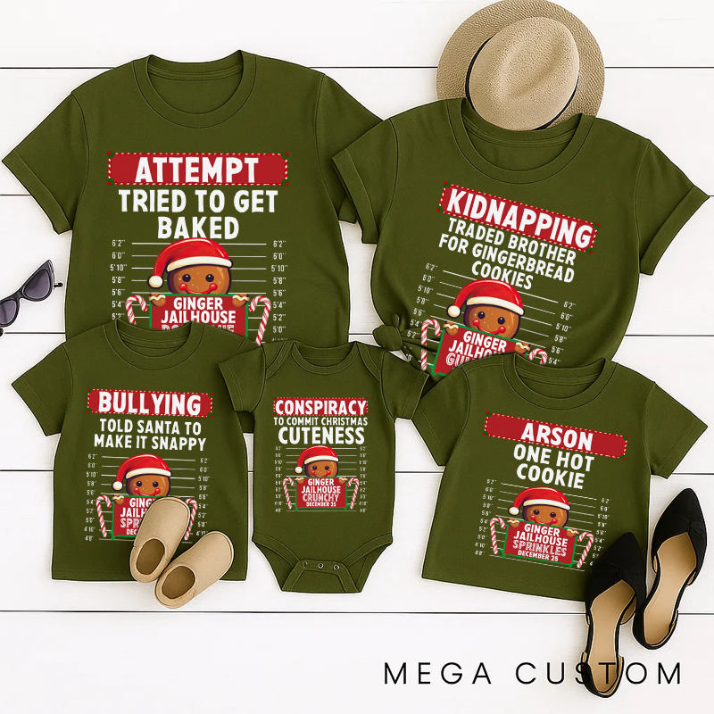 Personalized Family Matching Christmas Shirts Matching Holiday Tees for Family Christmas PJs Gingerbread North Pole Correctional