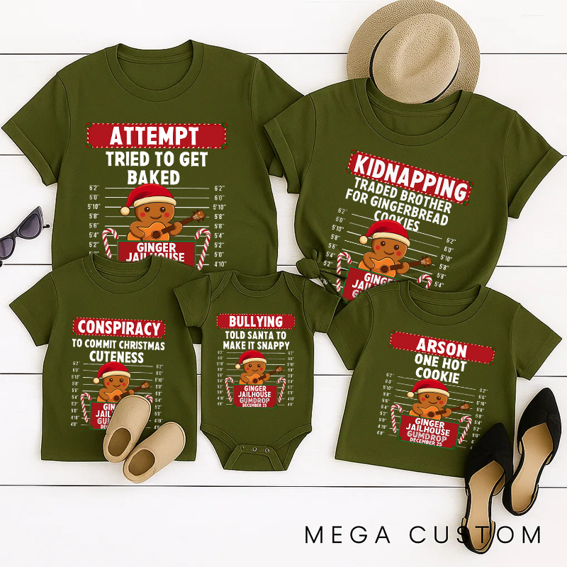 Personalized Family Matching Christmas Tee Matching Holiday Shirts for Family Gingerbread North Pole Correctional