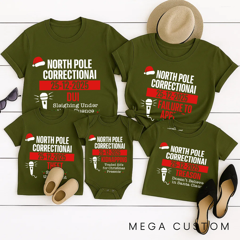 Personalized Family Matching Christmas Shirts North Pole Correctional Funny Group Christmas Tee Matching Family Shirts