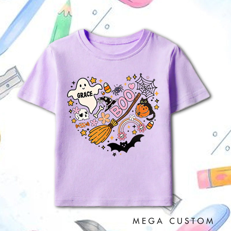 Personalized Halloween Heart Shirt for Kids Happy Halloween Kids Shirt Halloween Witch Tee 