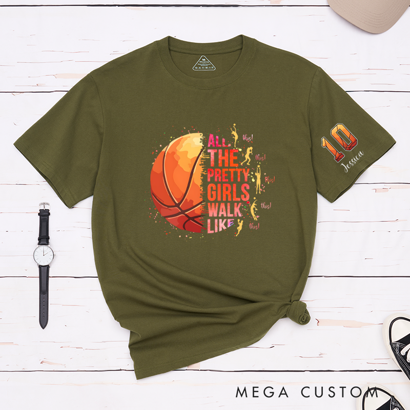 Personalized Basketball T-Shirt with "Pretty Girls Walk Like This" Design and Custom Name & Number
