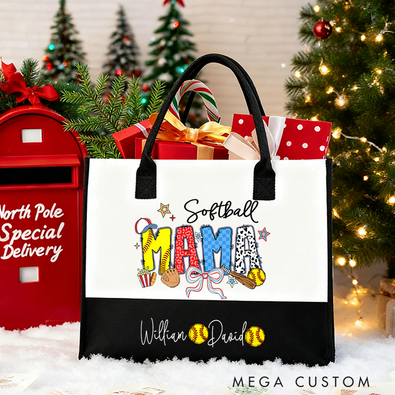 Personalized Softball Tote Bag with Custom Name and Design for Mom Nana and More