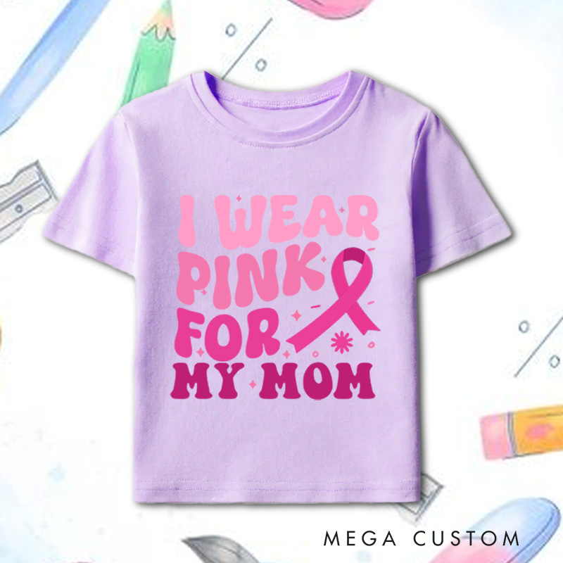 Personalized Breast Cancer Support Kids T-Shirt with Customizable Pink Ribbon Message for Awareness and Solidarity