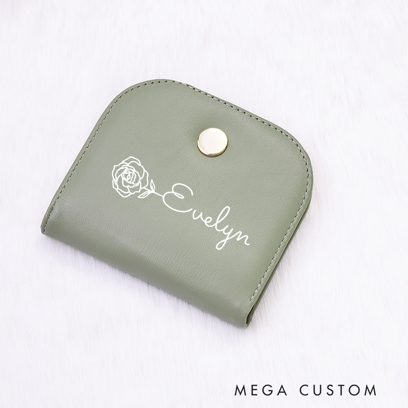 Personalized Leather Wallet for Girl Birth Flower Wallet for Her Slim Wallet Purse Wallet Cute wallet Unique Gift for Her Birthday Gifts