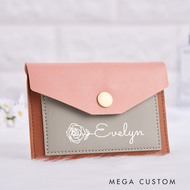 [Copy]Personalized Leather Wallet for Girl Birth Flower Wallet for Her Slim Wallet Purse Wallet Cute wallet Unique Gift for Her Birthday Gifts