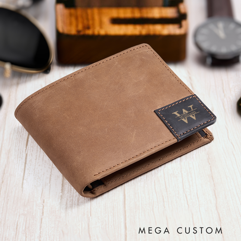 Personalized Leather Wallet Custom Wallet for Him Engraved Wallets with Name Mens Wallet Minimalist Wallet Leather Gift For Him Gift for Husband Boyfriend Father