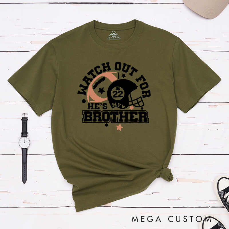 Personalized American Football Brother T-Shirts Featuring Custom Number - Watch Out for My Brother
