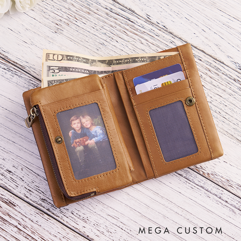 Personalized Leather Wallet for Women Engraved Leather Wallet with Name Women Slim Wallet Clutch Purse Leather Wallet With Zipper Unique Gift for Her Birthday Gifts