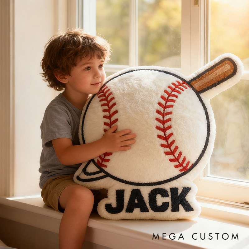 Personalized Baseball Pillow with Custom Name and Bat Design  for Kids and Baseball Fans