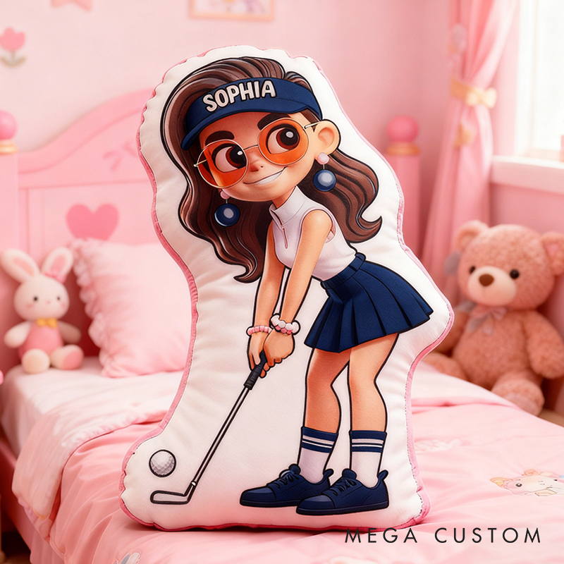 Personalized Golf Girl Pillow with Custom Name and Adorable Design for Girl and Golf Lovers