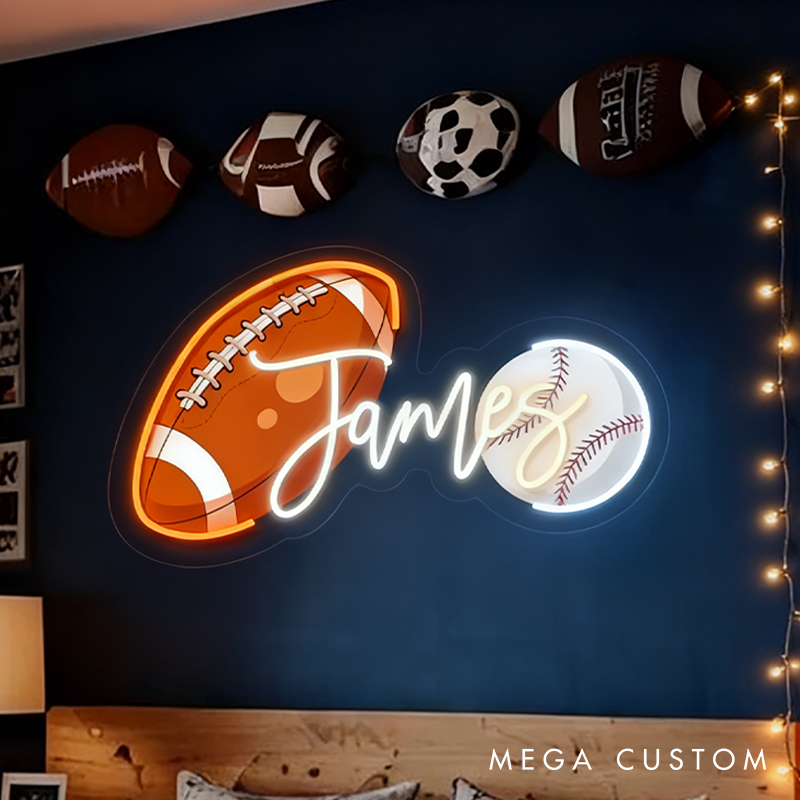Personalized Football and Baseball Neon Sign with Custom Name for Sports Fans 