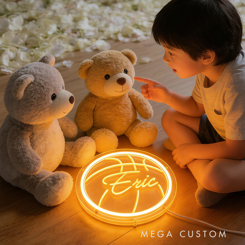 Personalized Neon Sign with Basketball Shape and Customizable Name for Basketball Fans
