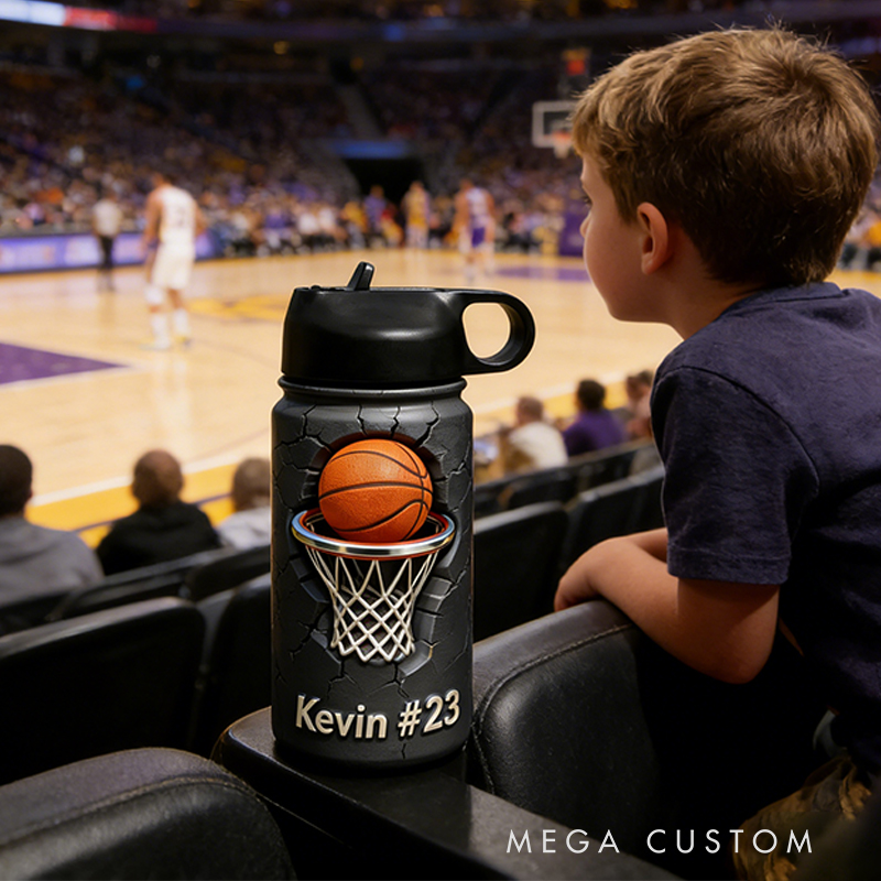 Personalized Basketball Water Bottle with Custom Name and Number for Basketball Enthusiasts Kids Teenager Back to School Gifts