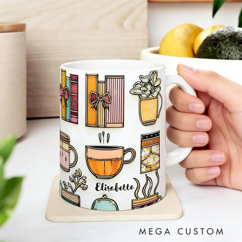 Personalized Stained-Glass Flower Book Mug Custom Floral Book Coffee Cup with Name for Bookworm Reader Book Lover Librarian Gift