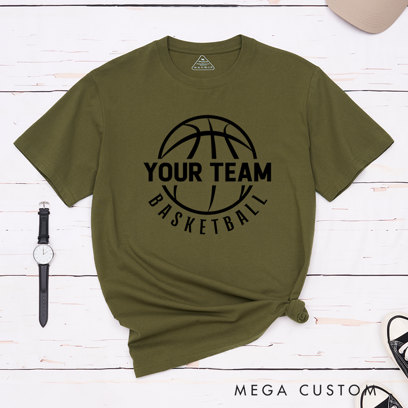 Personalized Basketball T-Shirt Design Showcasing Custom Team Name Sleek Basketball Outline and Dynamic Curved Text Layout