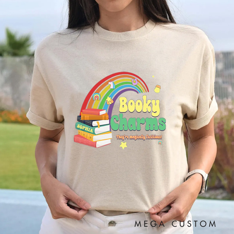 Personalized Booky Charms Bookish Classic T-Shirts Retro St. Patrick's Day Reading Shirt with Name Tee for Book Lover Bookworm Girlfriend Wife Women Gift