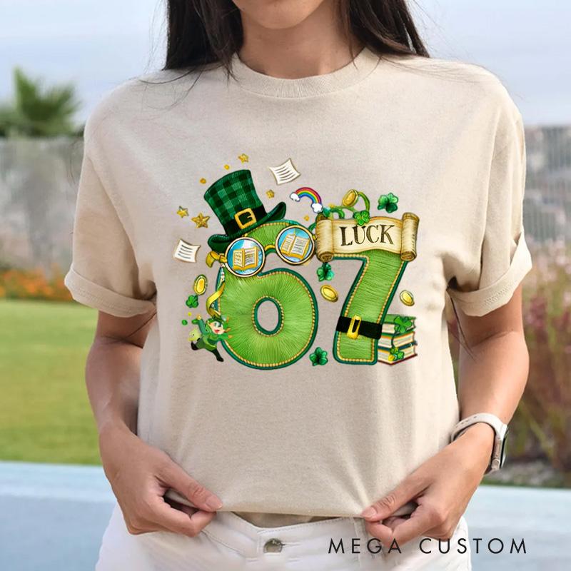 Personalized 67 Reading Classic T-Shirts Shamrock Green Leprechaun Shirt with Name for Book Lover Bookworm Girlfriend Wife Women Gift