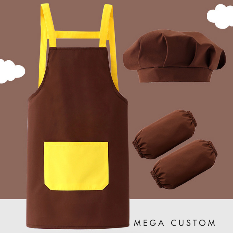 Personalized Highland Cow Kid Baking Apron with Name Initial Set of 3 Waterproof Apron with Hat Sleeve Birthday Gift for Kids