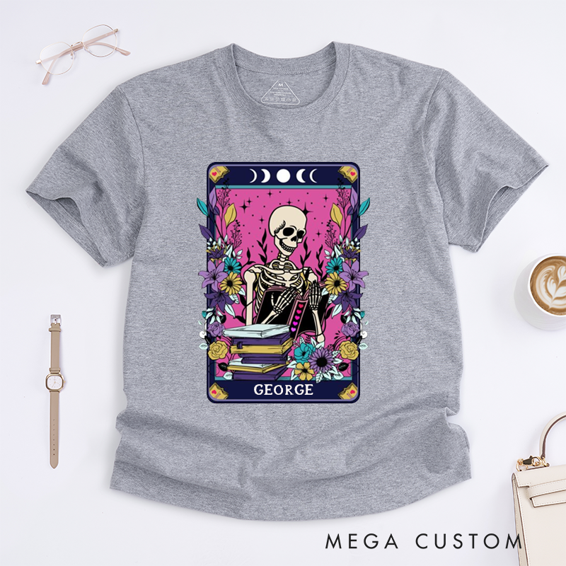 Personalized Tarot Lovers Classic T-Shirts  The Reader Skeleton  Purple Tarot Card  T-shirts Gift for Reader