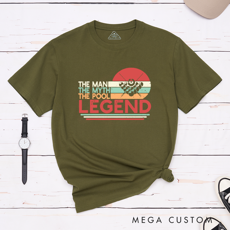 Personalized Pool T-Shirts with Custom Your Name on Your Sleeve - The Man The Myth The Pool Legend