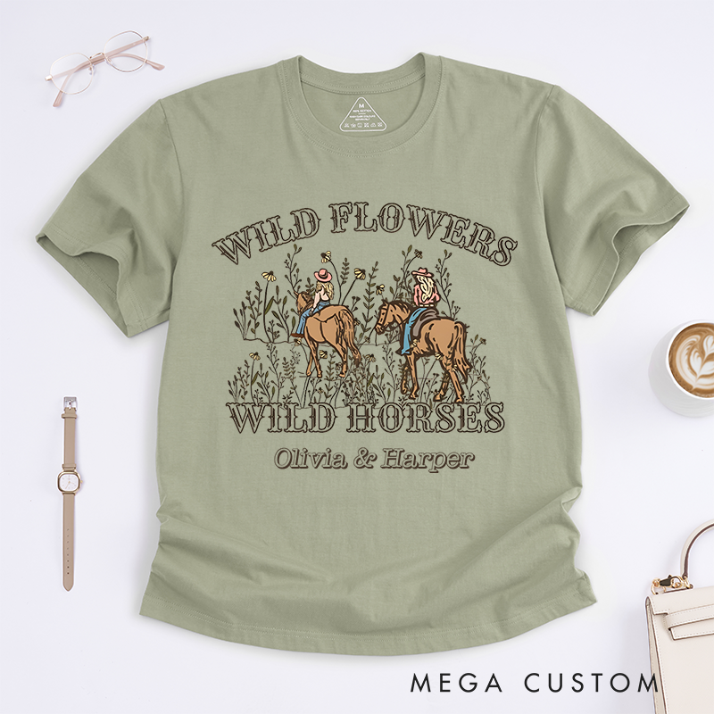 Personalized Classic T-Shirts Wild Flowers Wild Horses and Nature and Western Graphic Tee Perfect for Outdoor and Adventure Enthusiasts T-Shirt
