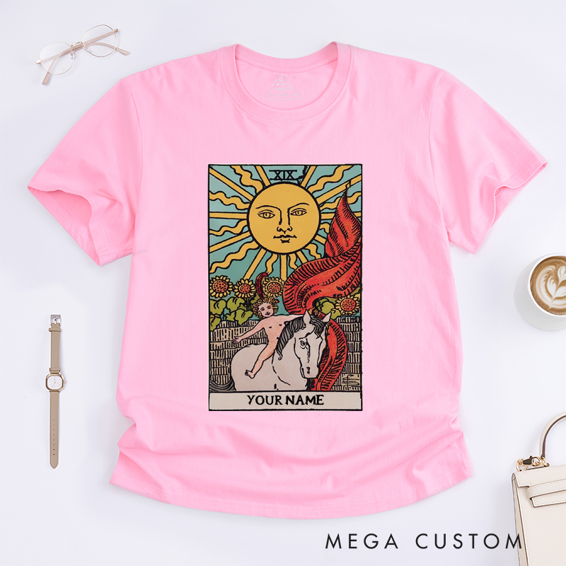 Personalized The Sun Tarot Card Classic T-Shirts Custom Name Gift Unisex Unique Astrology Tee Spiritual Birthday Present for Tarot Reader Friends