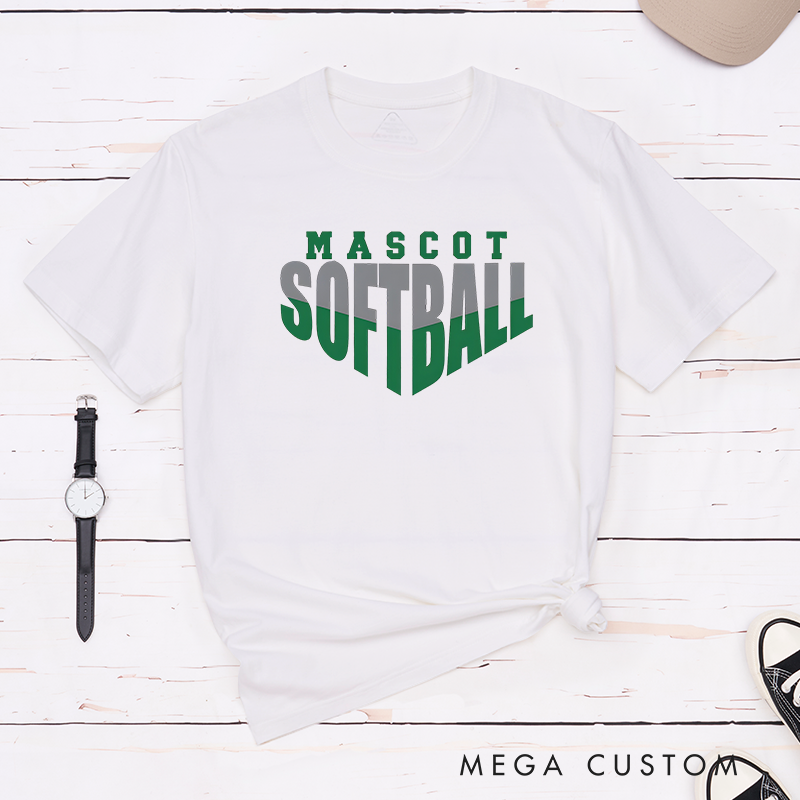 Personalized Softball T-Shirt Design Featuring Custom Team Name Bold Split-Tone Typography Dynamic Angular Layout and Modern Sports Aesthetic