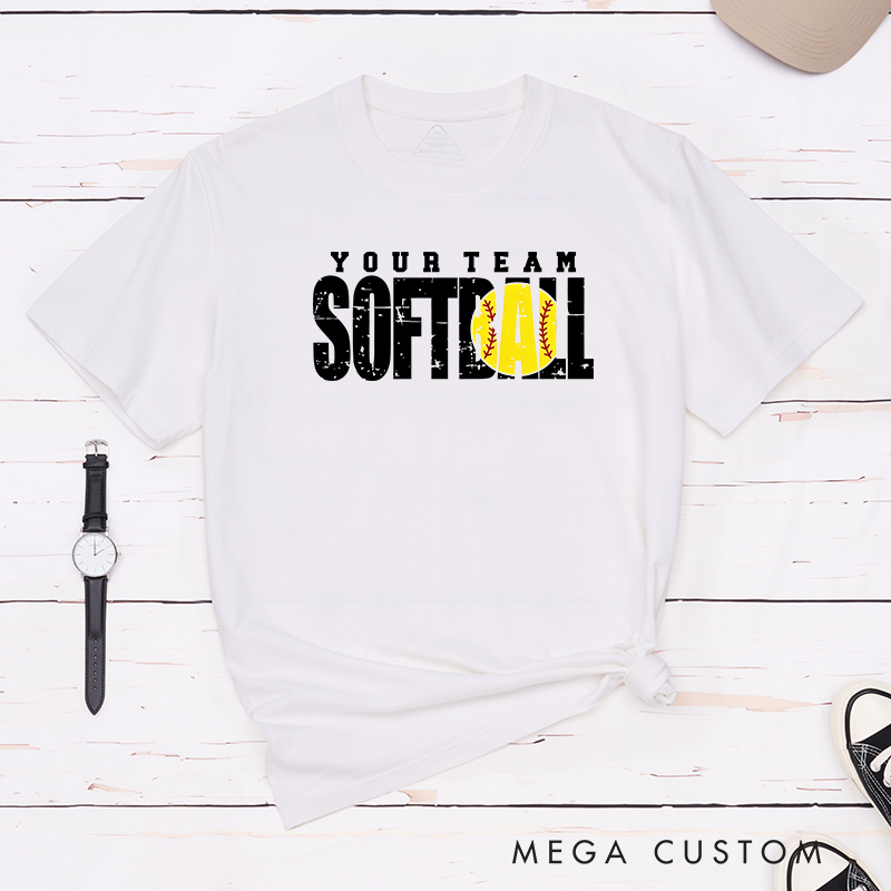 Personalized Softball T-Shirt Design Featuring Custom Team Name Bold Distressed Typography Vibrant Softball Graphic and Dynamic Layout