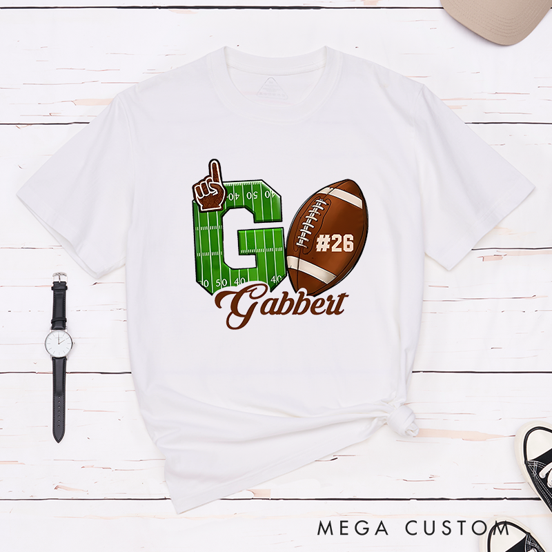 Personalized American Football and Rugby T-Shirts with Custom Team Name and Number – My Heart Is on That Field T-Shirt