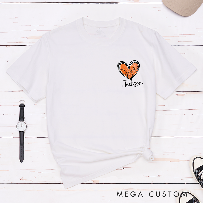 Personalized Basketball Heart T-Shirt with Custom Name and Comfort Colors Design