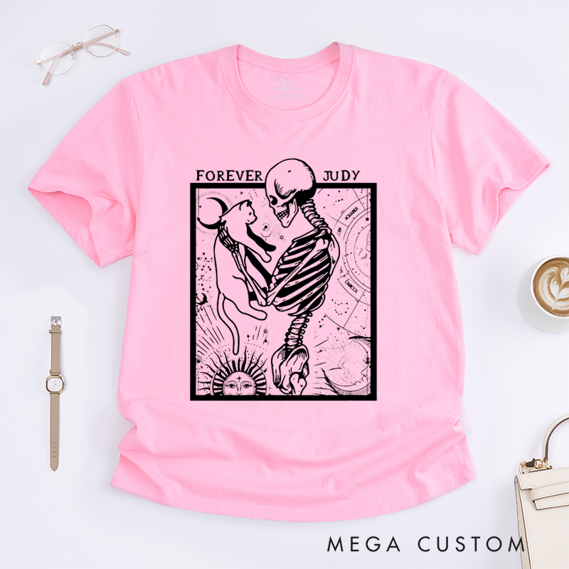 Personalized Tarot Lovers Classic T-Shirts Skeleton and Cat Classic T-Shirt Unique Astrology  Mystical Celestial Gift for Cat Lovers 