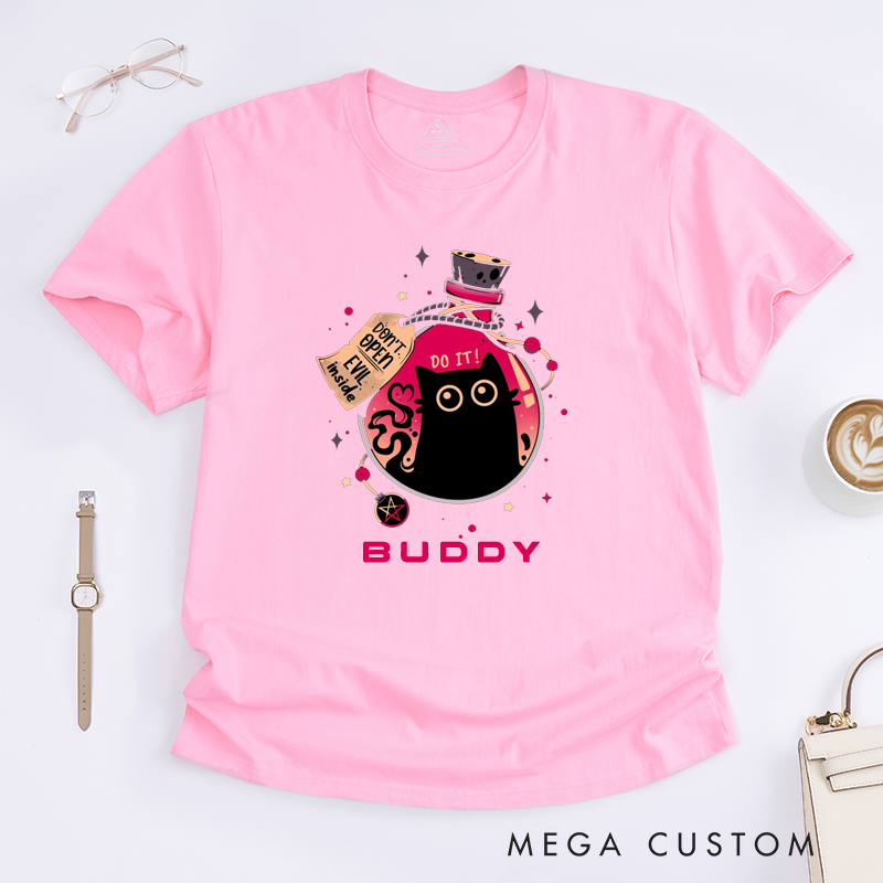 Personalized Cute Black Cat Potion Classic T-Shirt Funny Do Not Open Evil Inside Gift for Cat Lovers Friends Buddy Unique Unisex Custom Tee