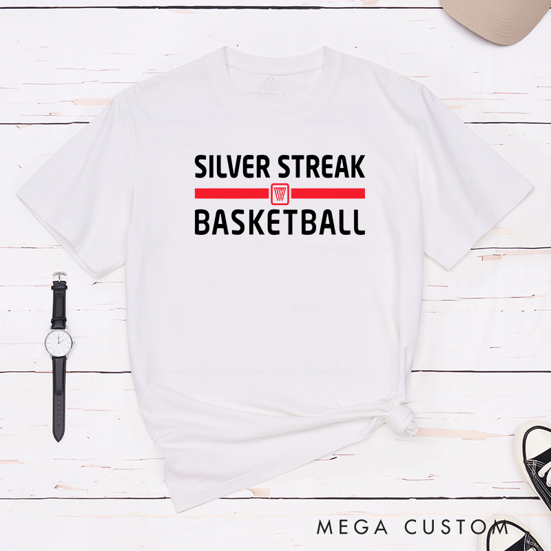 Personalized Basketball Team T-Shirts with Customizable Team Name Bold Typography Hoop Graphic and a Variety of Color Options