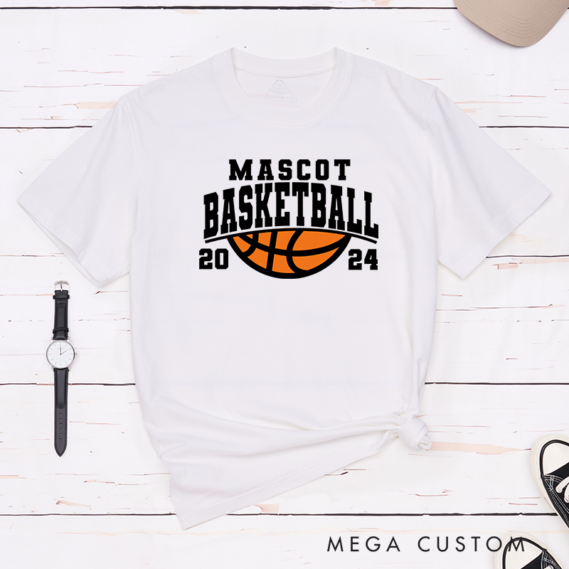 Personalized Basketball T-Shirt Design Featuring Custom Team Name Year and Classic Orange Basketball Graphic
