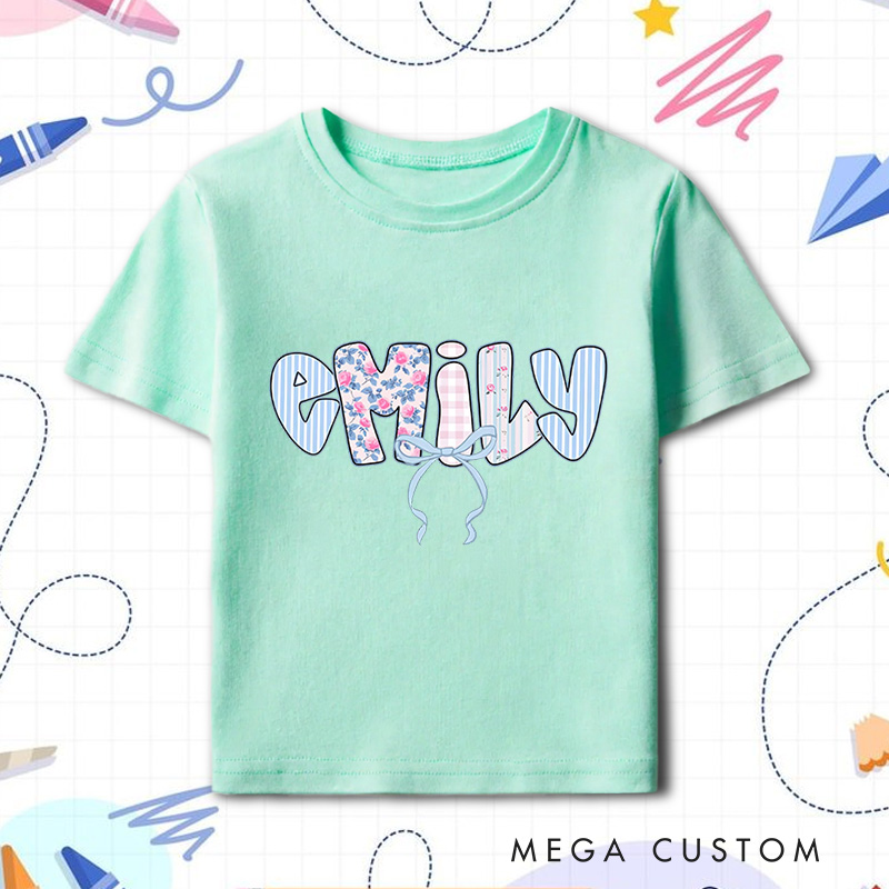 Personalized Floral Bow Name T-Shirt Girl Name T-Shirt for Kids Coquette Bow Name Shirt
