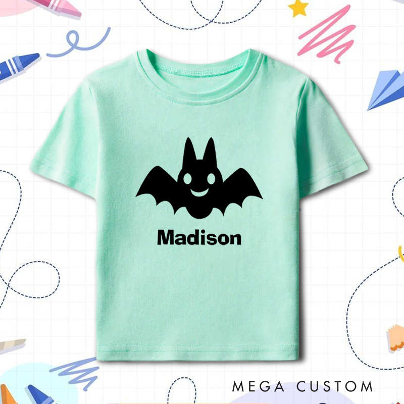 Personalized Smiling Bat Halloween Shirt for Kids Great for Adding a Cute and Festive Touch to Halloween Outfits Kids T-Shirt