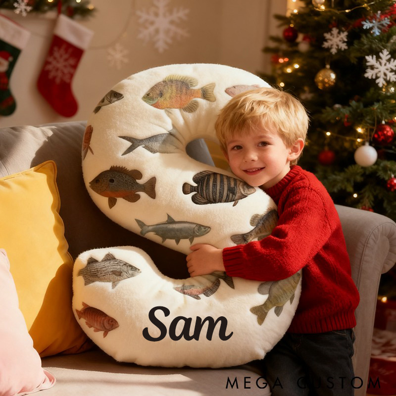 Personalized Fish Themed Letter Pillow Funny Fishing Pillow Custom Name with Colorful Fish Design Graphic 3D Print Perfect Gift for Fishing Enthusiasts and Kids