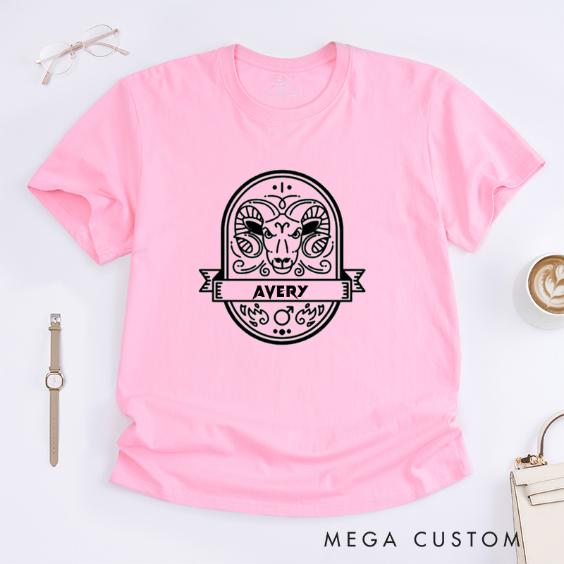 Personalized Aries Zodiac Sign Classic T-Shirts Unique Horoscope Astrology Gifts for Him and Her Custom Name Avery Birthday Gift for Astrology Lovers