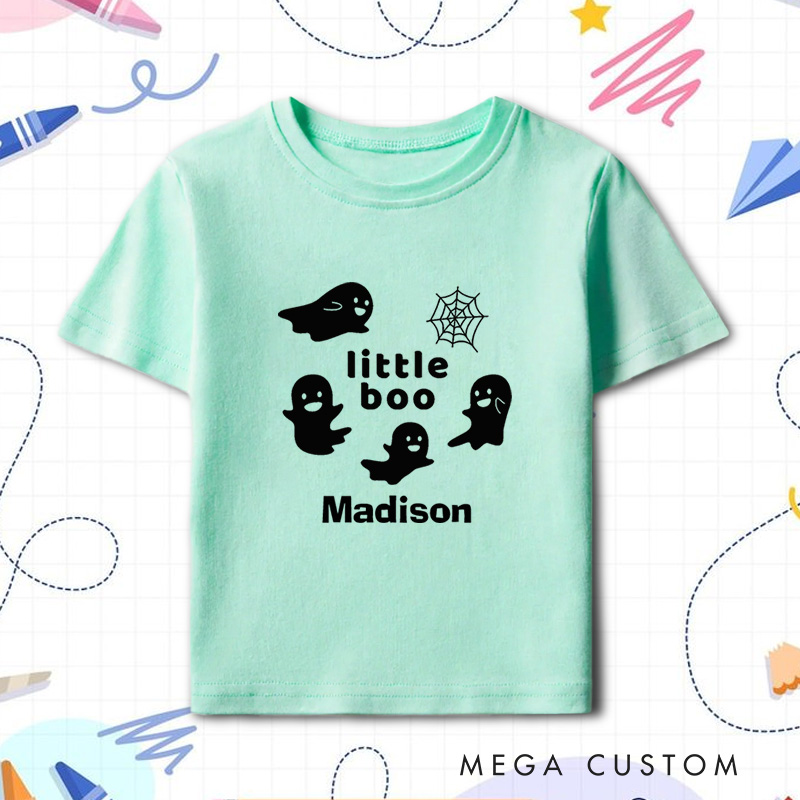 Personalized Little Boo Ghost Halloween Shirt for Kids Ideal for Playful and Festive Outfits During Halloween Celebrations Kids T-Shirt