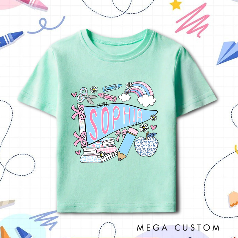 Personalized Pennant Name School T-Shirt for Kids First Day Of School Tee Toddler First Day Tee