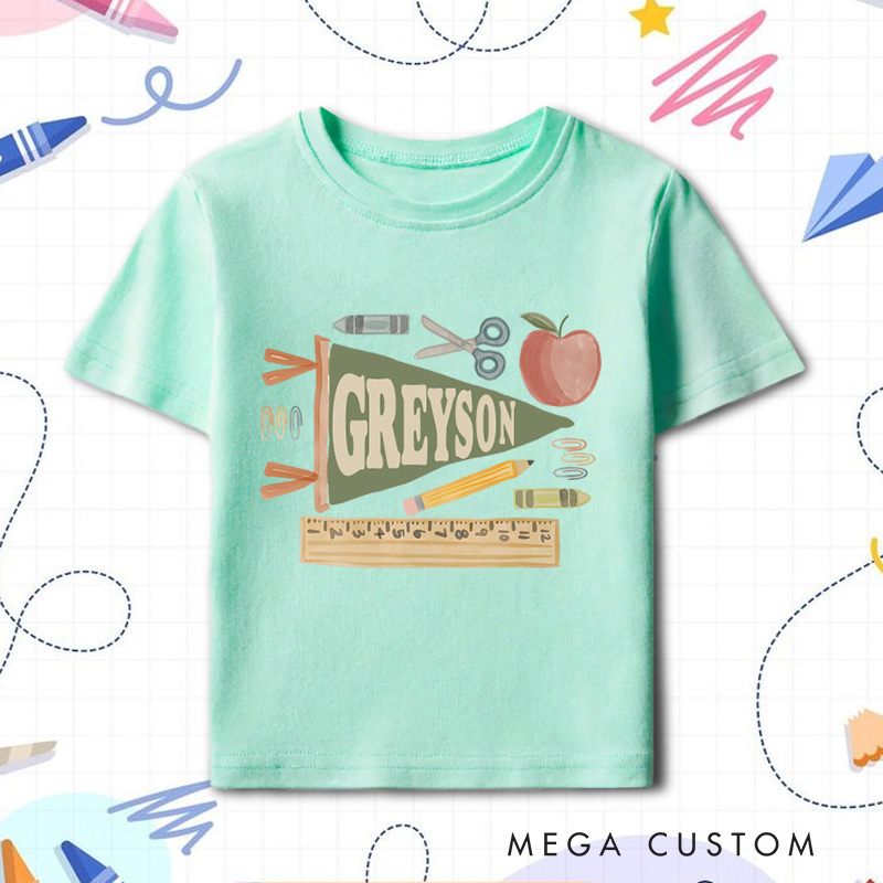 Personalized Back to School Name Toddler T-Shirt School Supplies Pennant Name T-shirt  