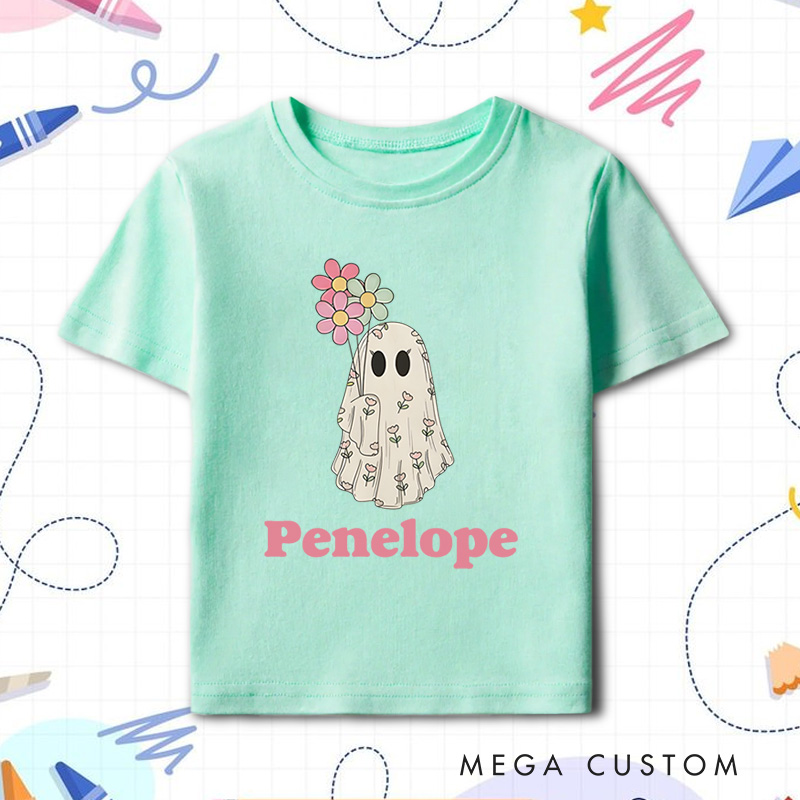 Personalized Girls Ghost Name Toddler T-Shirt Cute Fall Girls T-Shirt with Ghost Hallown Gift