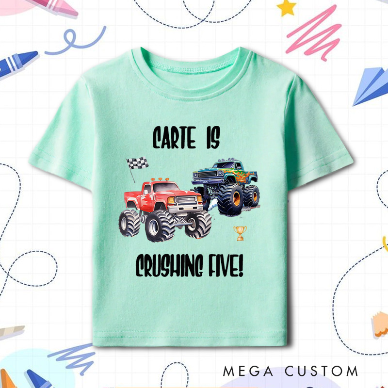 Personalized Kids Monster Trucks Birthday T-Shirt Gift for Kids