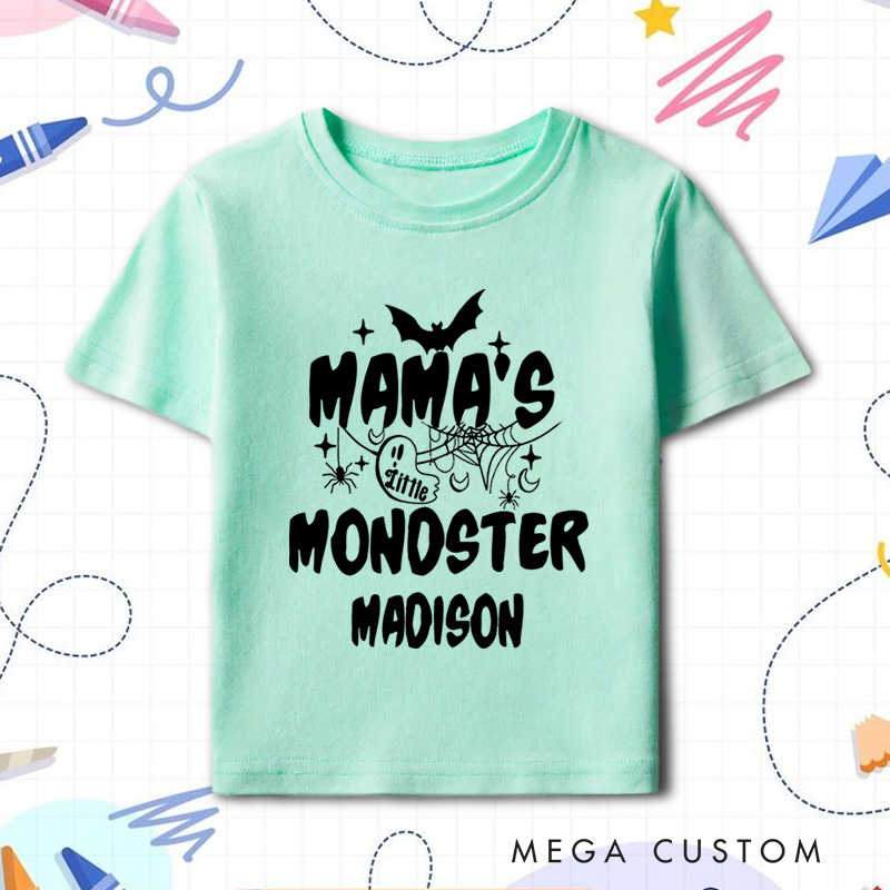 Personalized Mama’s Little Monster Halloween Shirt for Kids Perfect for Fun and Spooky Family Moments During Halloween Kids T-Shirt