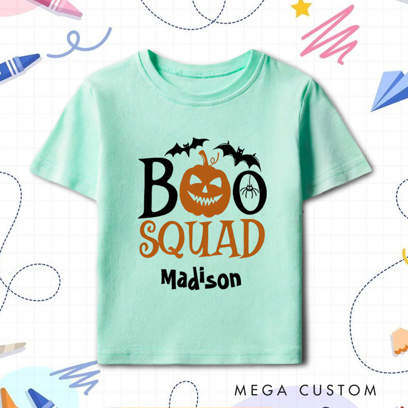 Personalized Boo Squad Halloween Shirt for Kids Perfect for Celebrating Fun Group Moments During the Spooky Season Kids T-Shirt