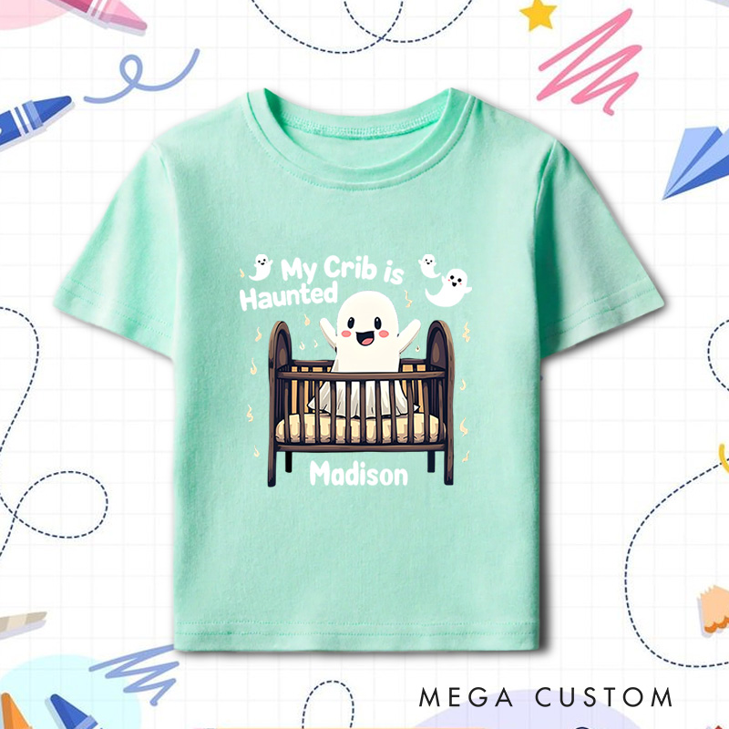 Personalized My Crib Is Haunted Halloween Shirt for Kids Perfect for Adding a Playful Touch to Festive Outfits Kids T-Shirt