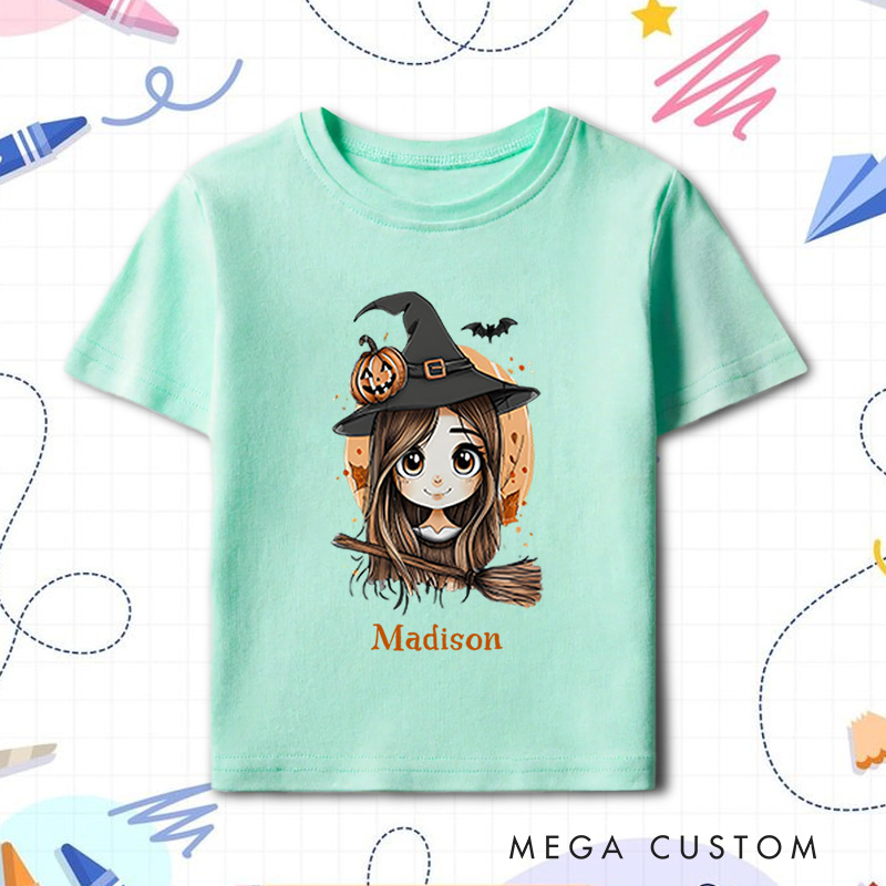Personalized Adorable Halloween Witch Shirt for Kids Perfect for Fun and Spooky Celebrations During the Season Kids T-Shirt