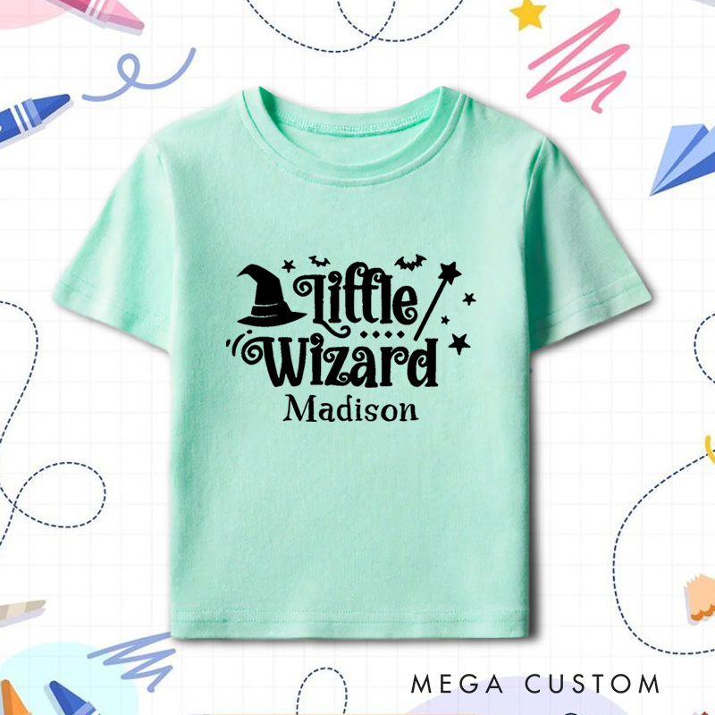 Personalized Little Wizard Halloween Shirt for Kids Perfect for Adding a Magical and Festive Touch to Halloween Celebrations Kids T-Shirt