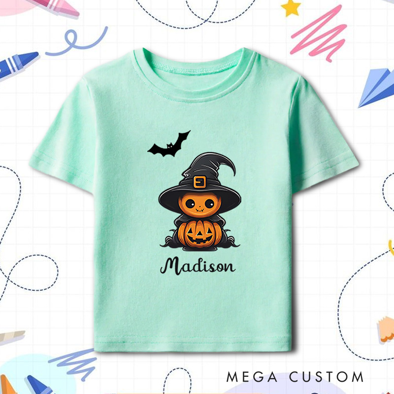 Personalized Pumpkin Witch Halloween Shirt for Kids Perfect for Adding a Magical and Festive Touch to Halloween Kids T-Shirt